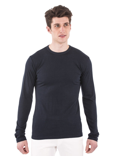 70% bamboo / 30% organic cotton navy blue dark midnight blue long sleeve longsleeve mens crew neck