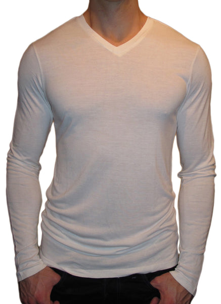 high v neck long sleeve white